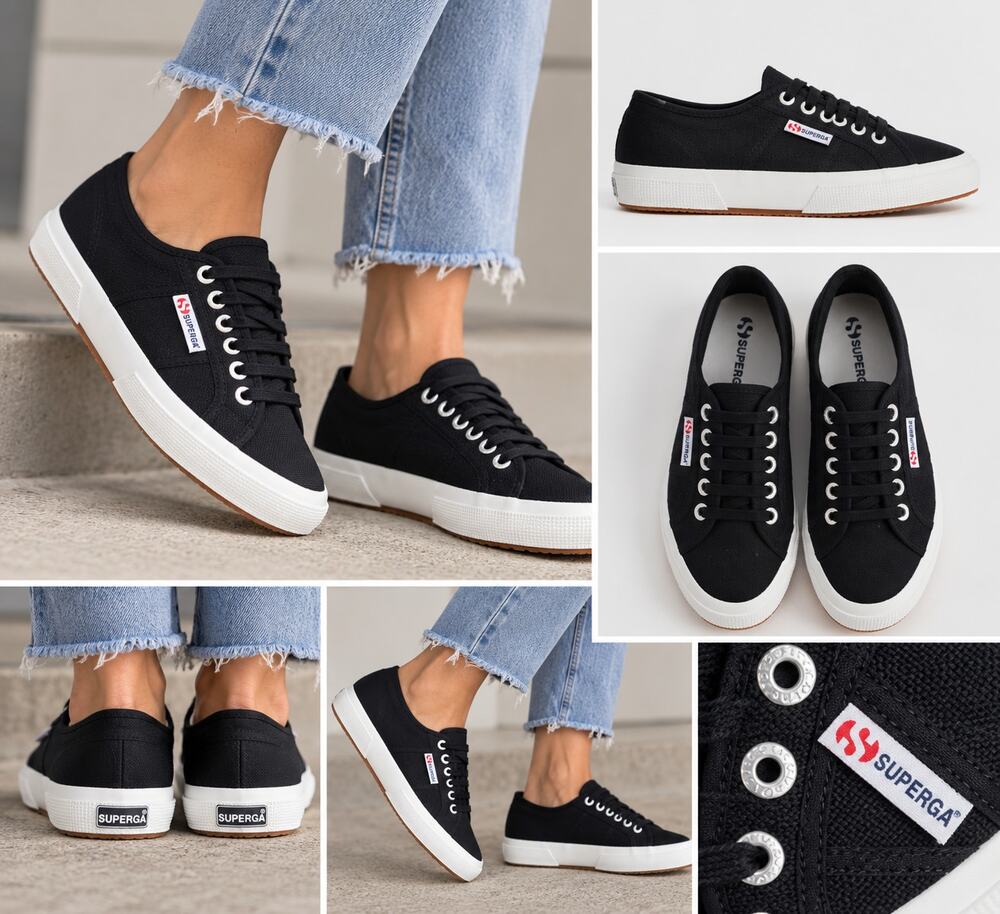 Superga 2750 COTU Classic Black White Canvas Sneakers Women’s 6 NWT